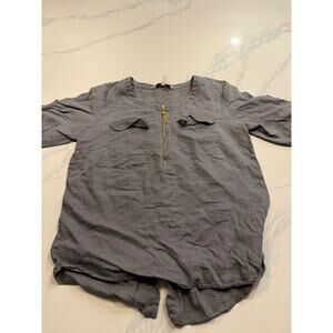 Women’s Ellen Tracy Grey 100% Linen Zippered Front Blouse Medium